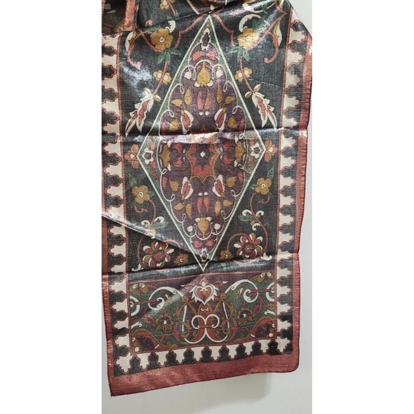 Oscar de la Renta Vintage Metallic Geometric Scarf Italy 53x10.5 Gold Silver - Picture 3 of 9